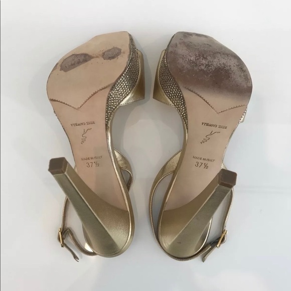 RENE CAOVILLA GOLD CRYSTAL PLATFORM SANDALS SIZE IT 37.5 /US 7.5 - Picture 17 of 17
